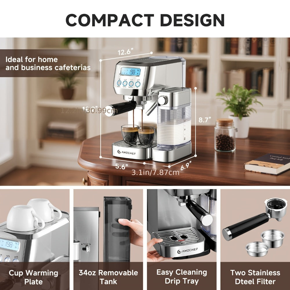 Espresso Machine 20 Bar with Automatic Milk Frother ¨C Dual Boiler Coffee Maker, Touch Control, Cappuccino & Latte Machine with Dual Wall Filters, Includes Milk Frother, Easy to Use for Home & Gifts