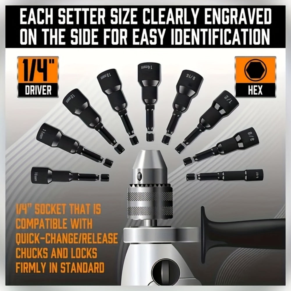 Magnetic Nut Driver Set 47pcs - Magnetic Screwdriver Bits & Socket Set, SAE 1/4¡±-9/16¡± & Metric 6-14mm, 1/4¡± Hex Shank, Strong Magnetism, for Drill & Impact Driver, Home & Professional Use