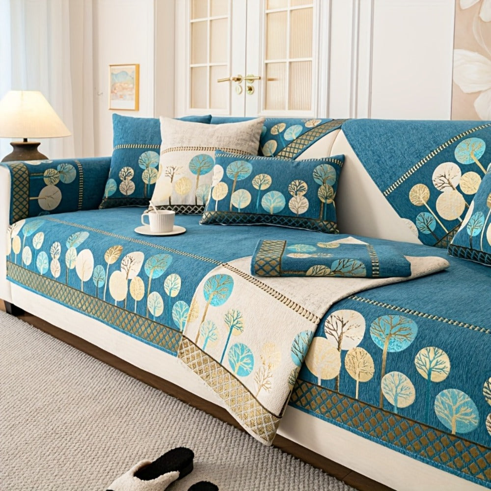 Sofa Couch Cover Light Luxury Geometric Embroidery 1pc - Knit Anti-Slip Four Seasons Universal Pet Friendly Furniture Protection Slipcover | Grey Blue White | Single 2-Seat Living Room Bedroom Office