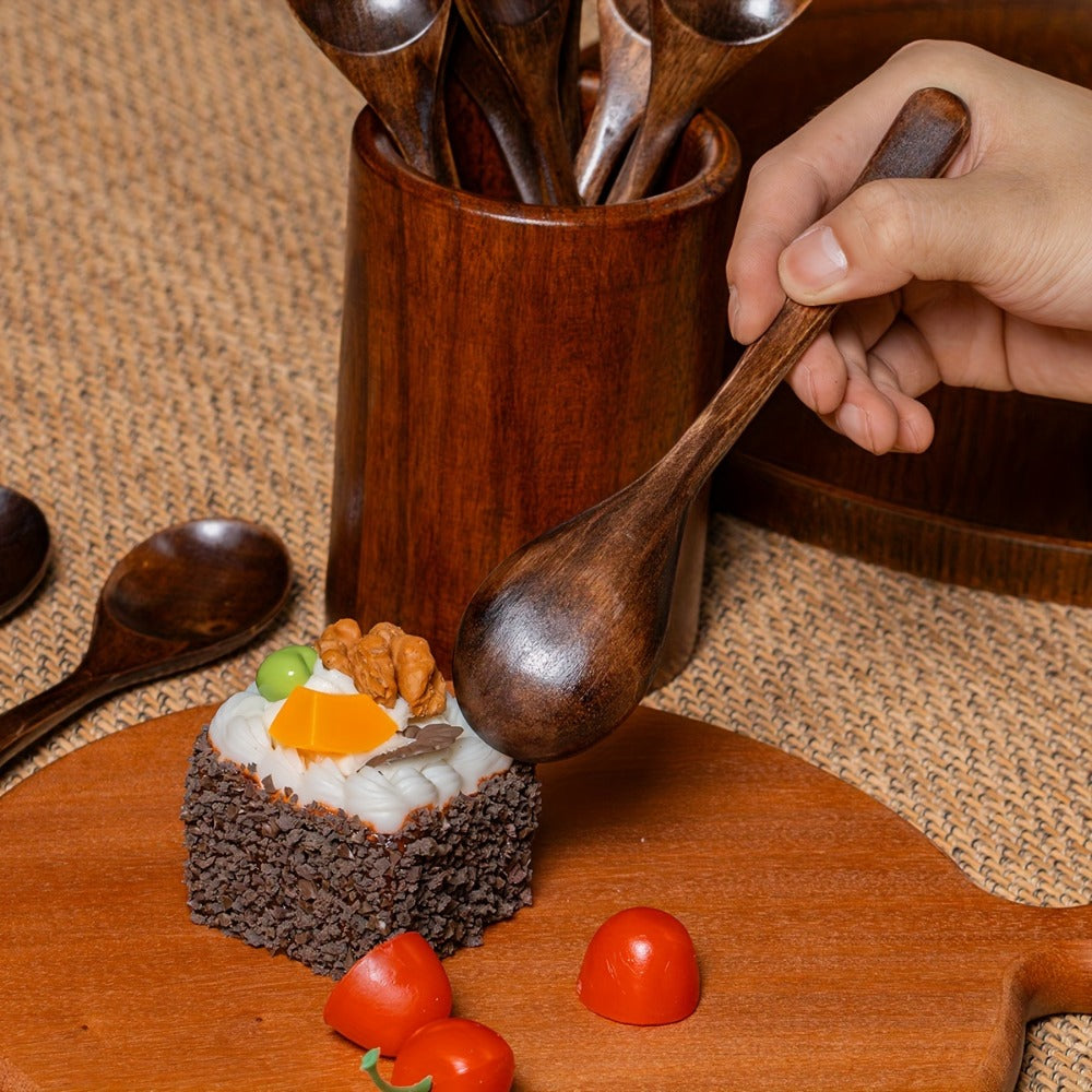 Wooden Spoons for Eating 8pcs ¨C 7.28 Inch Small Wood Teaspoons for Stirring Coffee, Tea, Honey, Cooking & Serving Soup Dessert, Wooden Spoon Set
