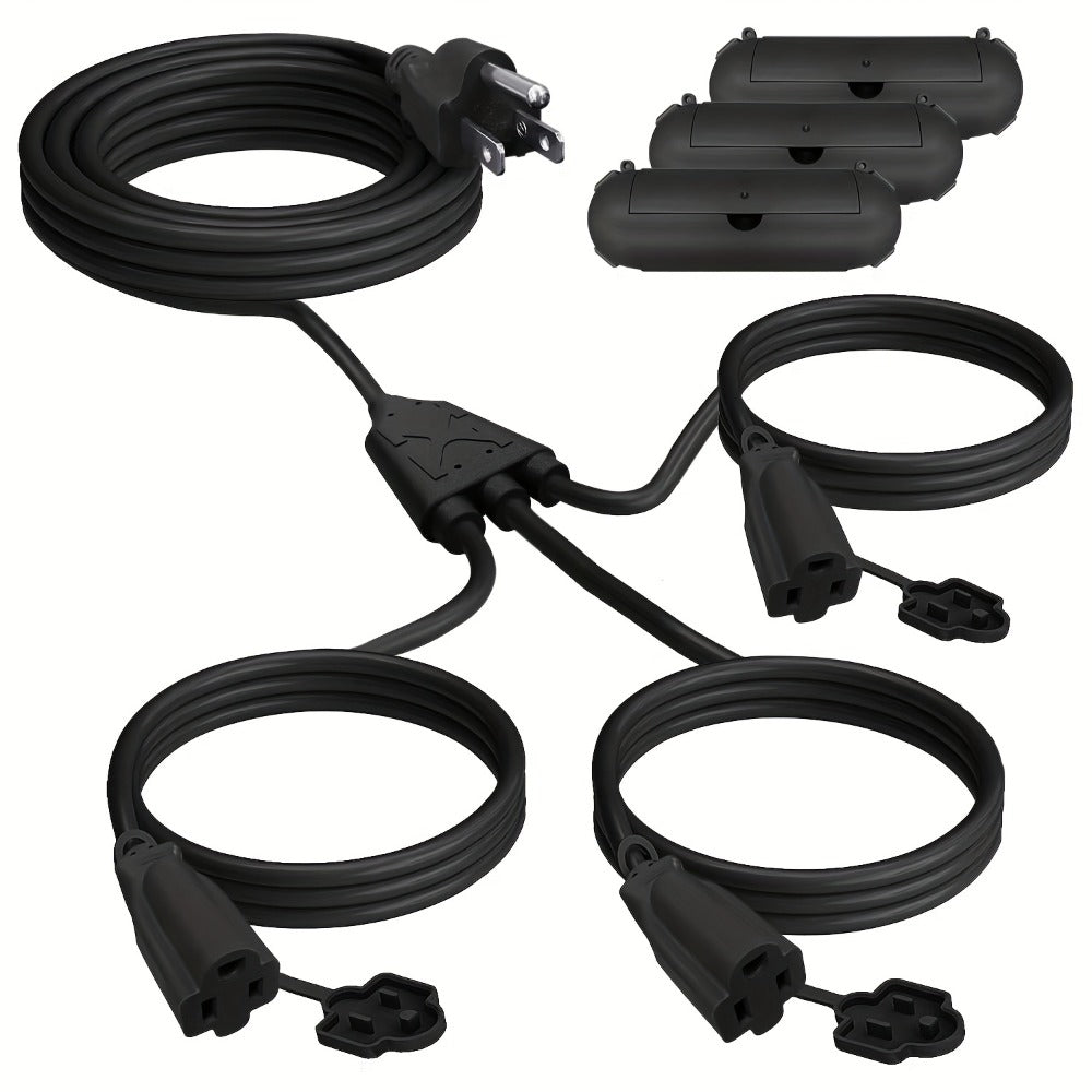Extension Cord Splitter 1 to 3 Outlets 25FT 50FT 16/3 SJTW Pure Copper Core UV-Resistant PVC Jacket 3 Grounded Outlets for Holiday Decoration Christmas Lights Outdoor Indoor Patio Garden Black Green