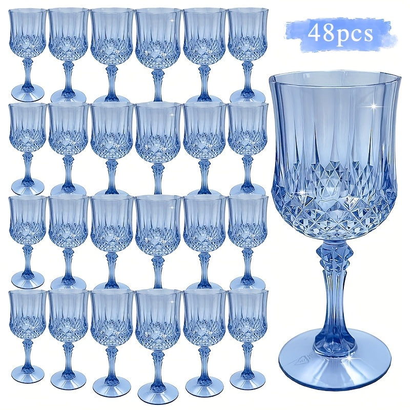 Plastic Champagne Glasses 48 Pack ¨C 7oz Stemmed Crystal Clear Reusable Cups for Wedding, Party, Bridal Shower, Christmas, Halloween, Stackable Shockproof Vintage Stem Glasses, Transparent Green Blue