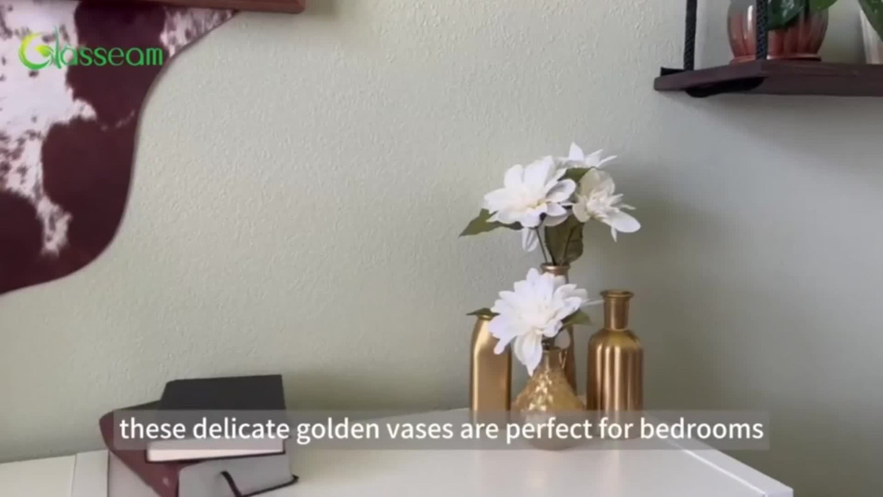 Golden Glass Vase Art Deco Cylindrical Flower Vase, Gold Electroplated Finish, Holds Water, Table Centerpiece for Living Room, Kitchen, Bedroom, Bathroom, Holiday Decor