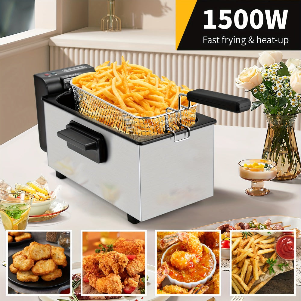 Deep Fryer Electric 1500W Non-Stick with Detachable Basket Adjustable Temperature Control Viewing Window Removable Lid Easy Clean Home Deep Frying Pan for French Fries Chicken 1.5L 2.5L 3L