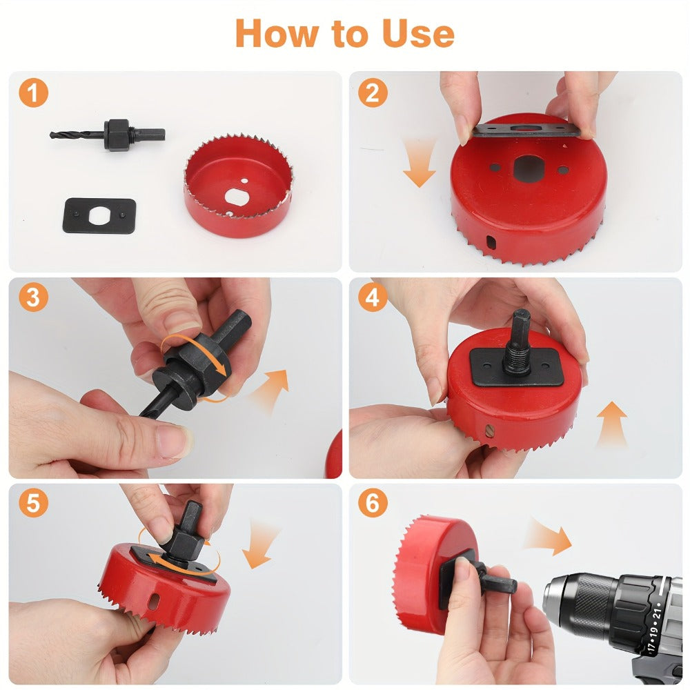 Carbon Steel Hole Saw Kit Multi-Size with Mandrels & Hex Key ¨C Heavy Duty Quick-Change Hole Cutter Set for Wood PVC Drywall Cornhole Board & Soft Metal