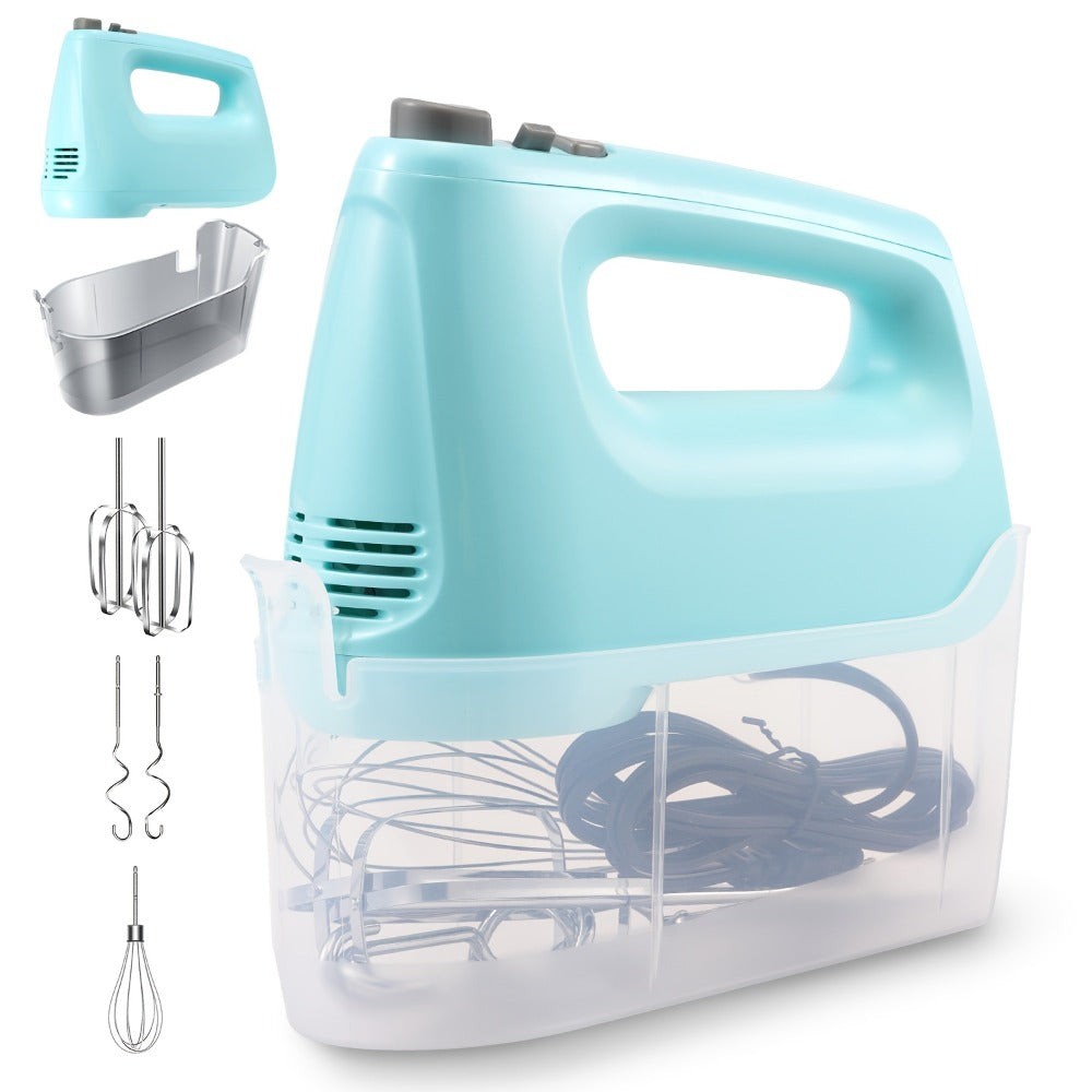 Electric Hand Mixer 250W 6-Speed Turbo - Heavy Duty Motor with 5 Stainless Steel Attachments, Snap-On Storage Case, for Whipping, Mixing Cookies, Cakes & Dough, Black, Blue or Silver