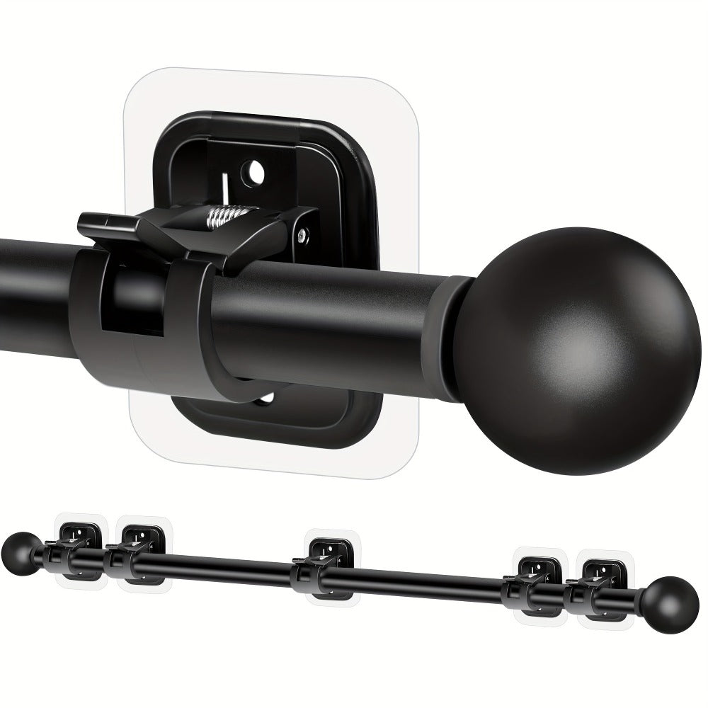 No-Drill Curtain Rod Set with Adhesive Brackets Renter Friendly 5/8 Inch Adjustable Window Drapery Pole for Bedroom Living Room Apartment Dorm Black Gold White 32-128 Inch