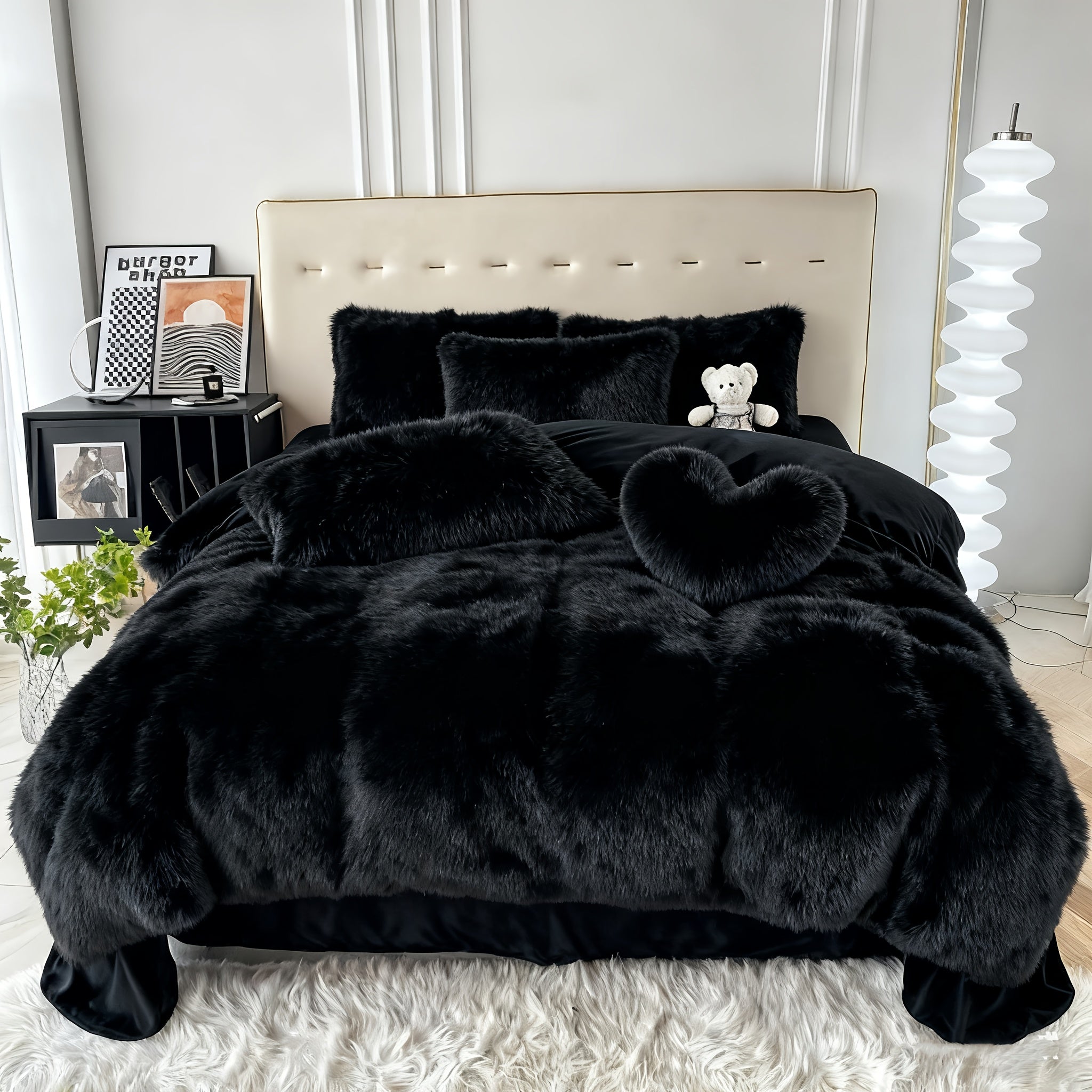 Velvet Duvet Cover Set Fluffy Plush Bedding Minimalist Solid Color, Carved Velvet Quilt Cover with Pillow Shams, Soft Cozy Bedroom Essentials Twin Full Queen King, Black Beige Grey Pink Purple Blue Red Yellow