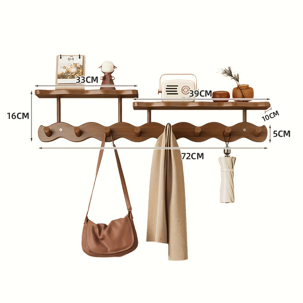 Bamboo Wall Mounted Coat Rack with 8 Hooks, Entryway Coat Hook Rack with Storage Shelf, Space Saving Hallway Organizer for Coats Hats Bags Keys, Modern Wooden Wall Hanger for Bedroom Entrance Living Room
