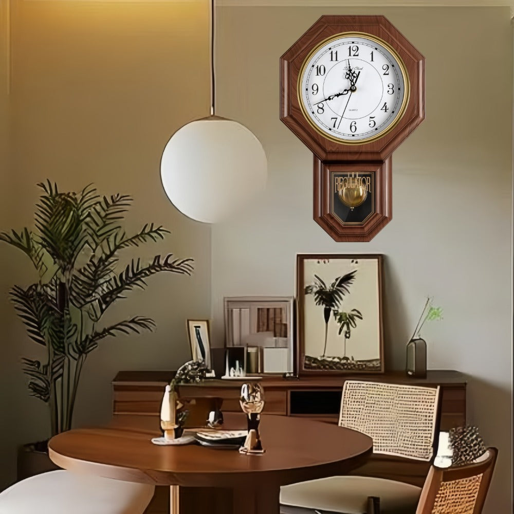 Pendulum Wall Clock with Hourly Striking Bell Sweeping Second Hand Vintage Traditional School Clock Adjustable Tuning Battery Operated Home Office Decor Mahogany Black