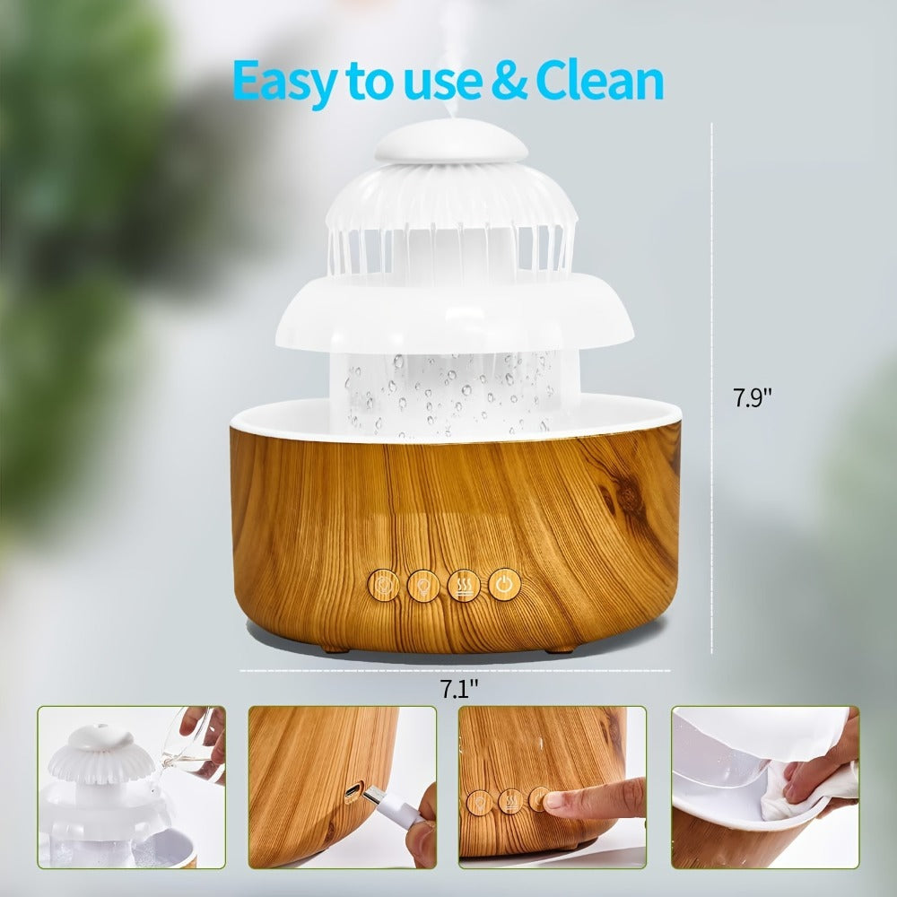 Cool Mist Humidifier with Raining Sound & 8-Color Night Light ¨C 10-Hour Runtime, Essential Oil Diffuser, Air Humidifier for Bedroom, Home & Office, White Noise Sleep Aid, Ambient Mood Light, White