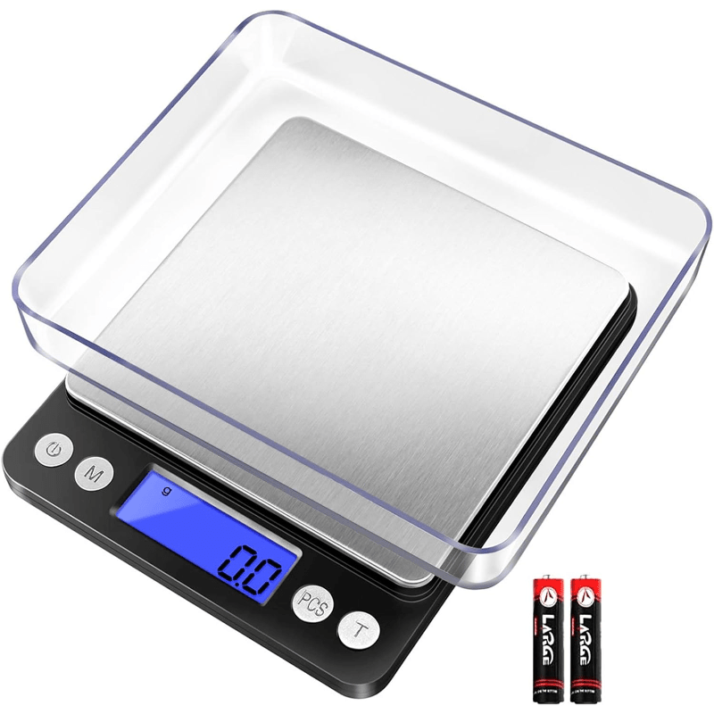 Digital Kitchen Scale Pocket Food Scale 3000g x 0.1g Accuracy, 6 Unit Modes LCD Display Tare Function, Mini Gram Scale for Food Cooking Baking Nutrition Coffee Jewelry, 2 Trays & Batteries Included