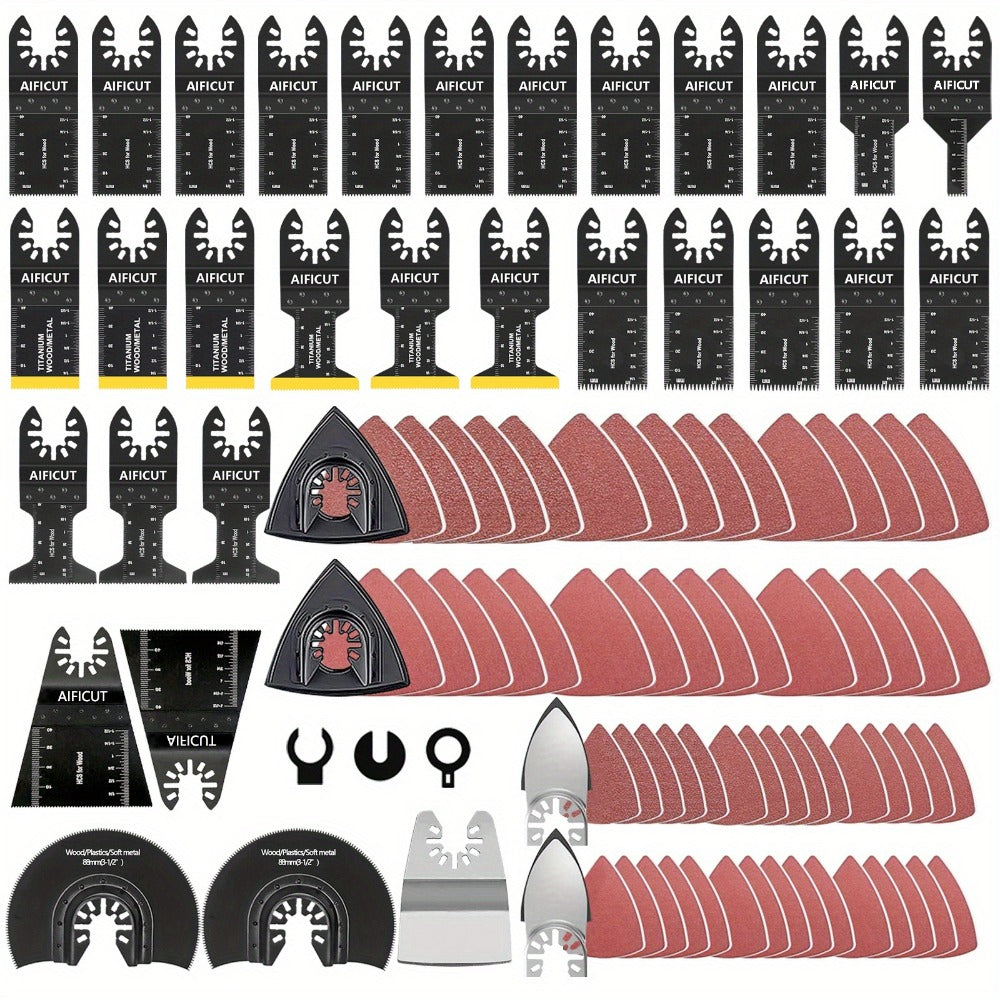 Oscillating Tool Blade Kit 98PCS Multi Tool Blades with Sanding Pads Sandpaper for Cutting Wood Plastic Metal Nails PVC Drywall Fits Most Oscillating Tool Models Universal