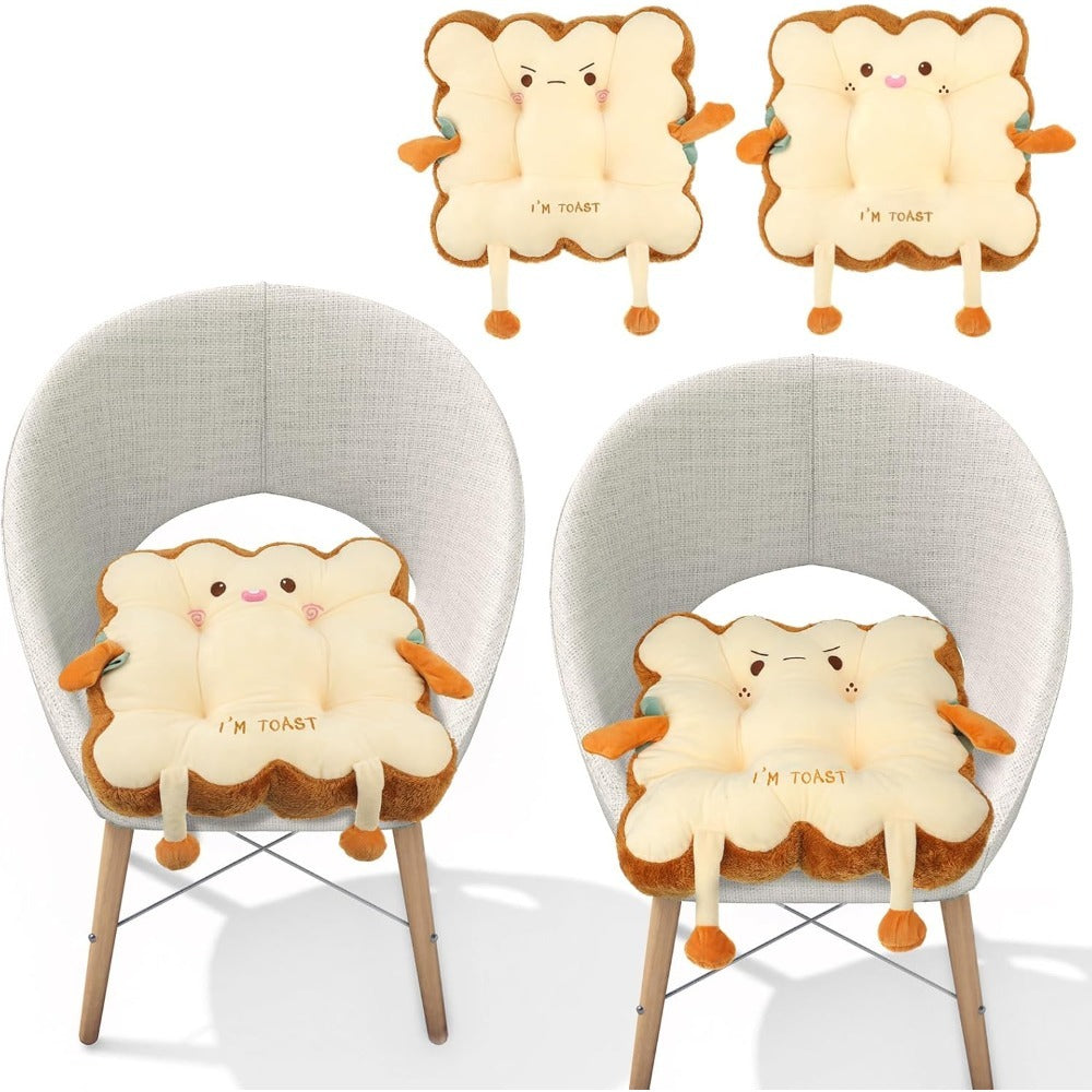 Kawaii Plush Toast Cushion Cute Bread Shaped Seat Pillow Funny Face Expression Soft Stuffed Food Pillow for Office Chair Car Sofa Bedroom Gift