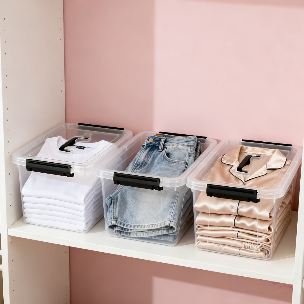 6-Pack Clear Storage Boxes with Latches & Lids ¨C 6 Quart Stackable Plastic Organizer Containers for Home, Bedroom, Bathroom & Kitchen