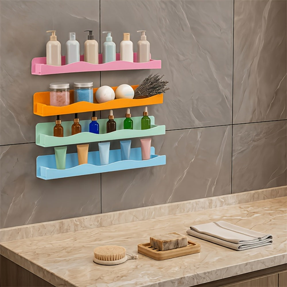 Iridescent Acrylic Floating Shelves Wall Mounted ¨C Colorful Rainbow Storage Rack for Nail Polish, Cosmetics & Sundries, Art Deco Style Bathroom & Bedroom Shelf, 2 or 4 Pack (Pink / Macaron / Clear)