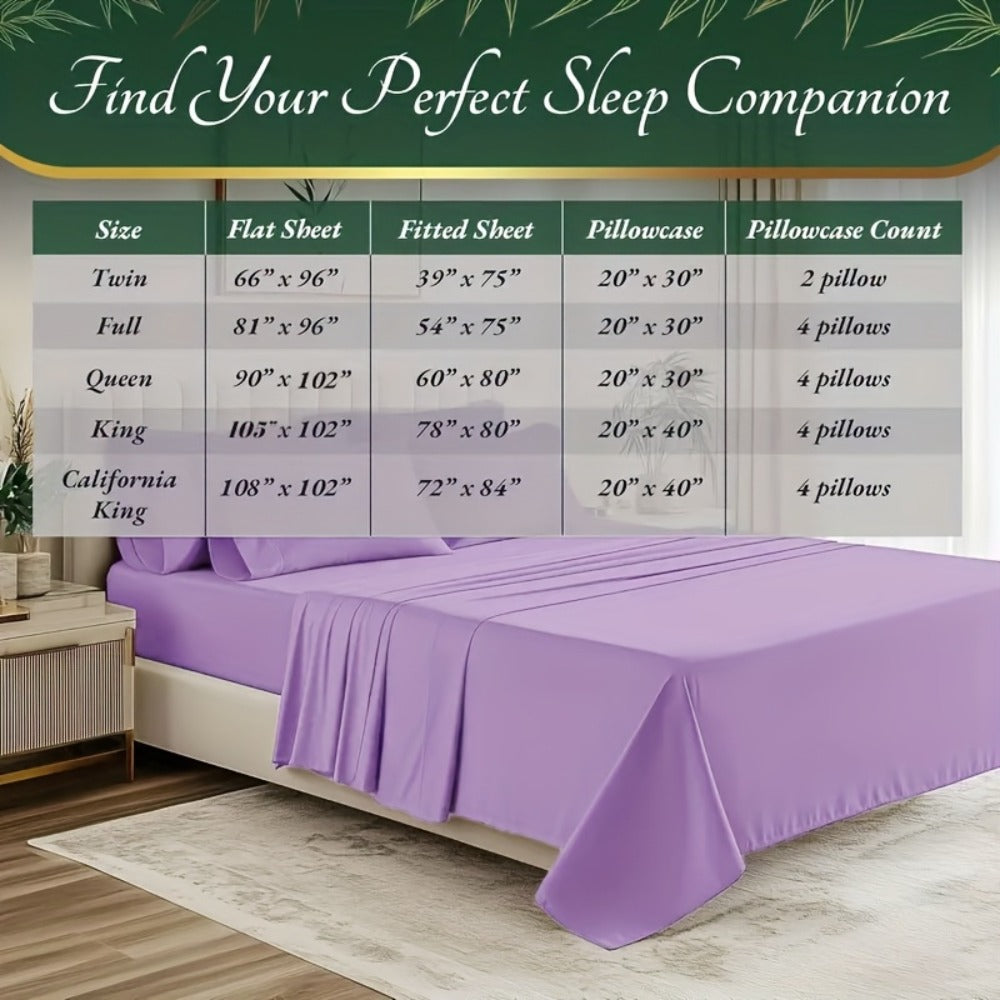 Bamboo Cooling Bed Sheets 6-Piece Set Deep Pocket Fits Twin Full Queen King Ultra-Soft Breathable Bedding for Hot Sleepers Machine Washable Double-Stitched