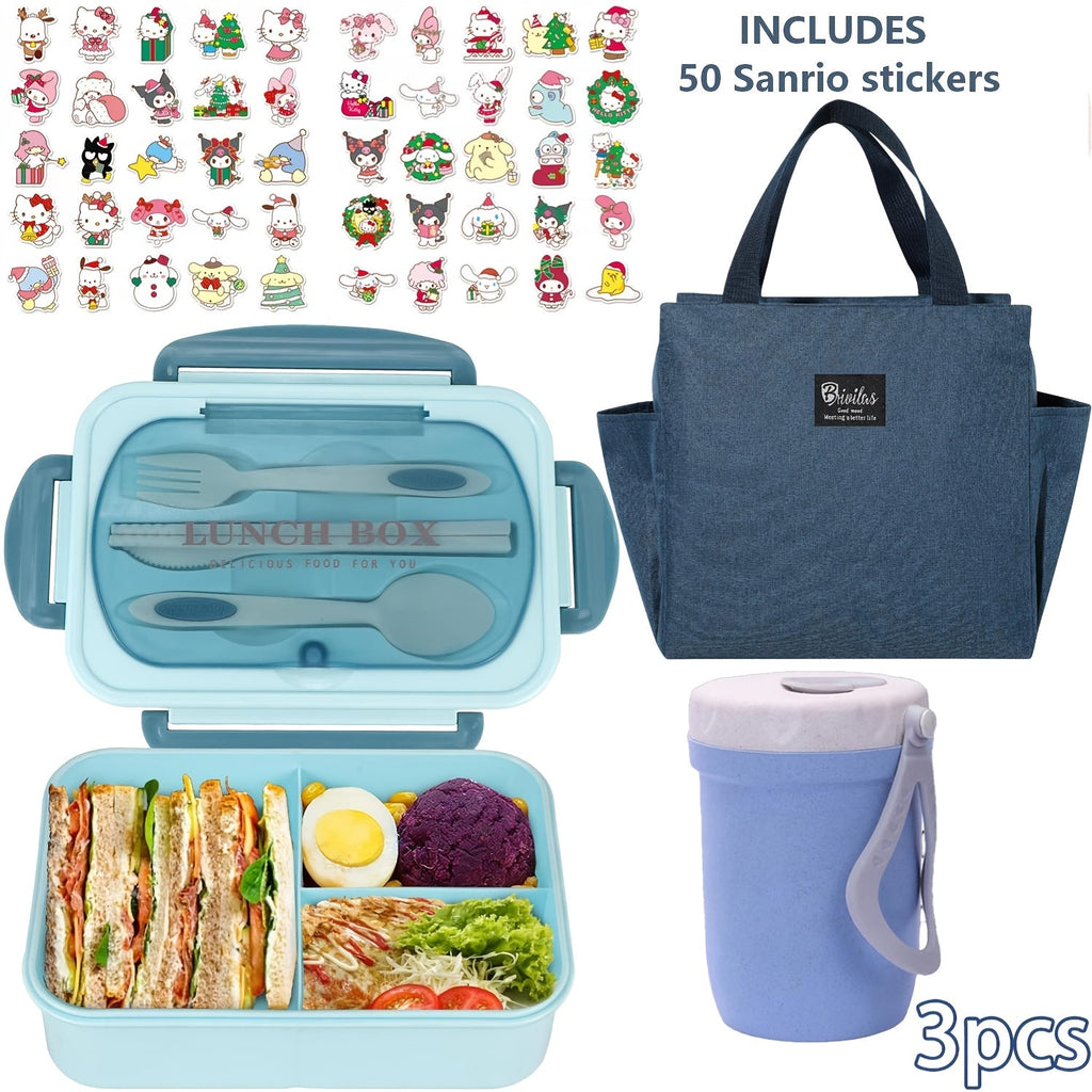 Sanrio Lunch Box Set 53pcs Bento Box with Thermal Bag Breakfast Cup Portable Sealed Compartment Microwave Dishwasher Safe for Work Picnic School