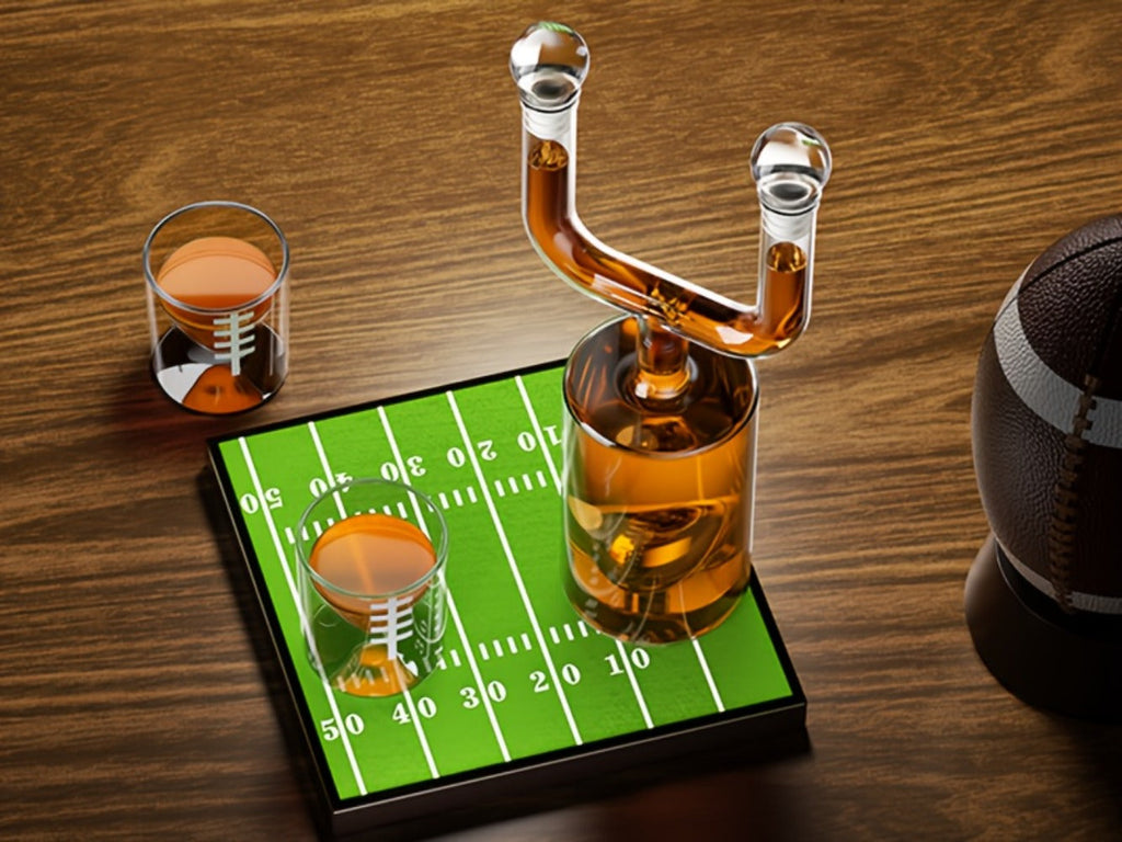 Kollea Football Whiskey Decanter Set 28oz + Two 3.8oz Wine Glasses ¨C Bar Gift Set for Men Dad Husband, Father's Day Anniversary Birthday Kitchen Bar Accessories