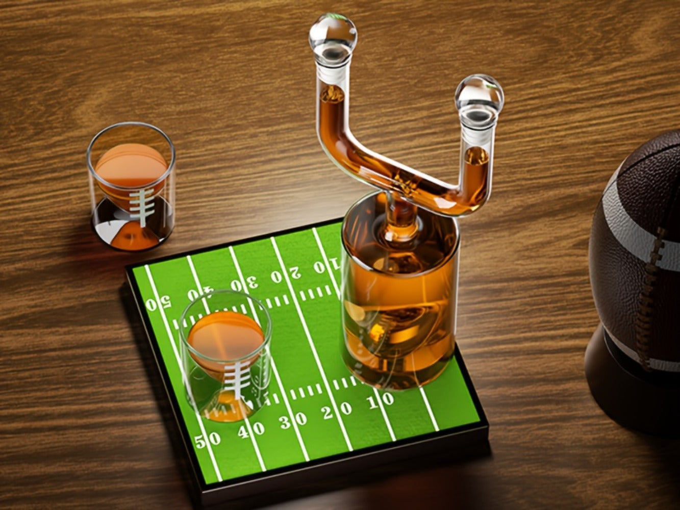 Kollea Football Whiskey Decanter Set 28oz + Two 3.8oz Wine Glasses ¨C Bar Gift Set for Men Dad Husband, Father's Day Anniversary Birthday Kitchen Bar Accessories