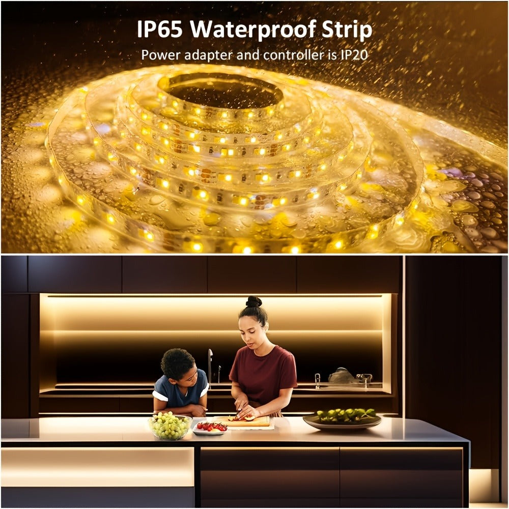 LED Strip Light 600 LEDs 2835 SMD Ultra Bright 5M 16.4ft, IP65 Waterproof Dimmable 12V Flexible Rope Light, Cuttable, for Under Cabinet, Bedroom, Kitchen, TV Backlight, Mirror, Bathroom, Stairway Lighting