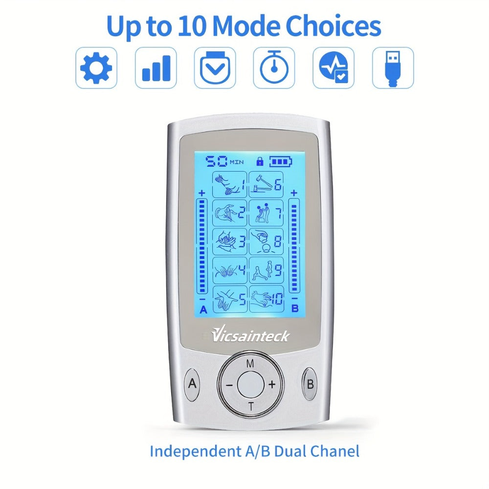 TENS Unit Muscle Stimulator Dual Channel 16 Modes 16 Levels for Pain Relief Back Neck Shoulder Full Body Recovery with 2x2 and 2x4 Electrode Pads EMS Therapy Device