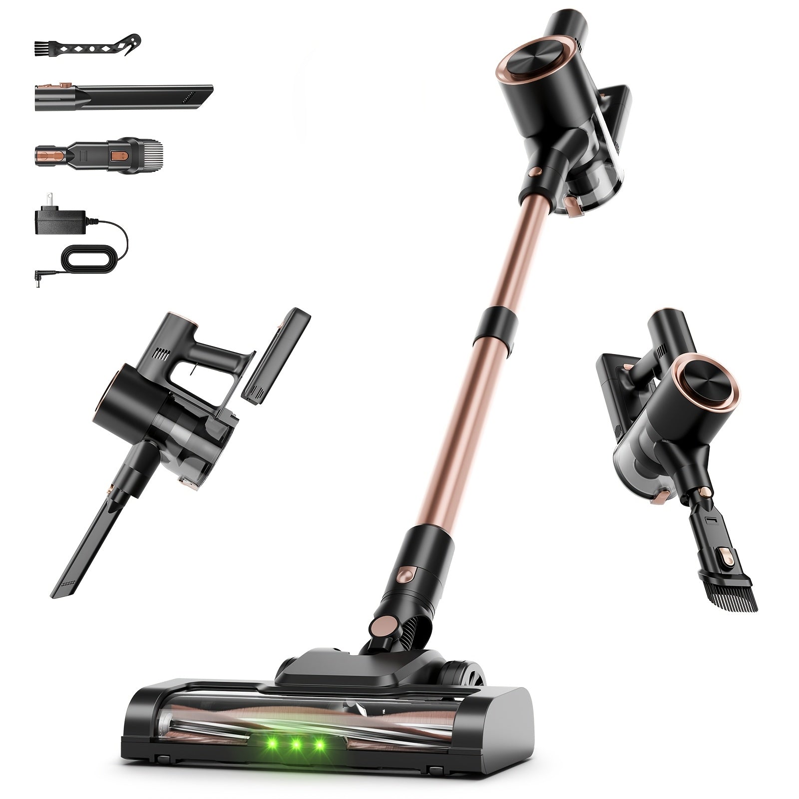 Cordless Vacuum Cleaner 58Kpa Strong Suction 6-in-1 Rechargeable Stick Vacuum with LED Electric Floor Brush Self-Standing Handheld Lightweight for Carpet Hard Floor Pet Hair Home Car