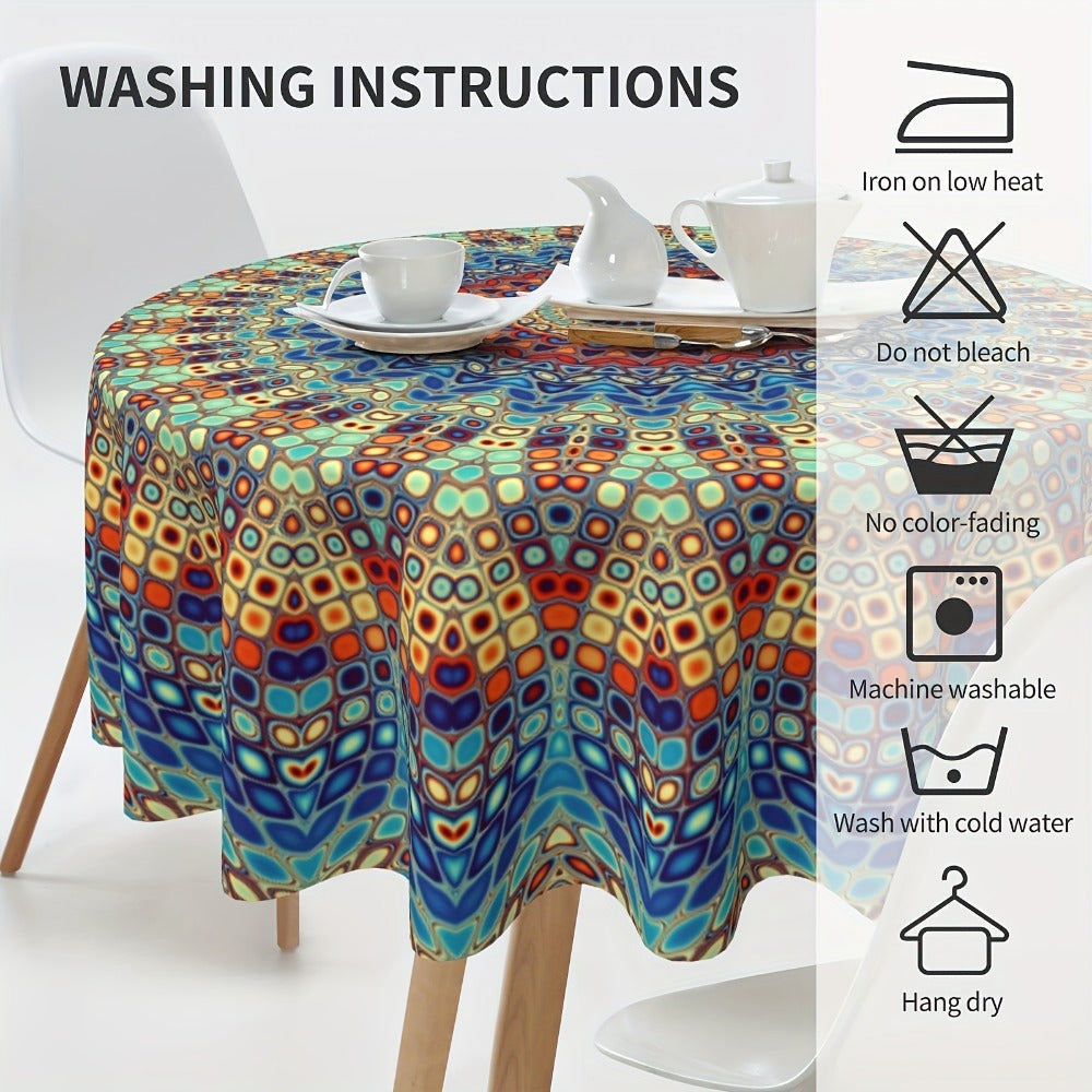 Mandala Round Table Cover 60 Inch - Colorful Boho Tablecloth for Patio, Backyard BBQ, Picnic & Kitchen Decor