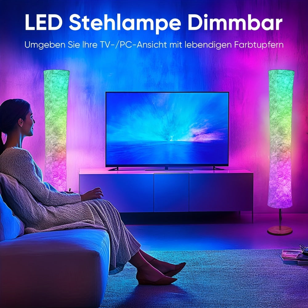 RGB Color Changing Floor Lamp 60 Inch ¨C Fabric Shade Standing Lamp with 16 Million Colors, App & Remote Control, Music Sync, Adjustable Brightness for Living Room Bedroom Party Decor (1pc / 2pcs)