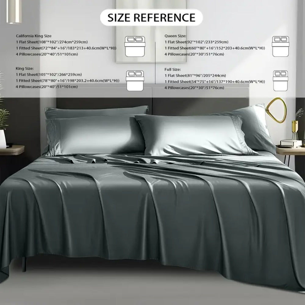 Cooling Sheet Set 4 Piece 2200TC Bamboo Blend - Silky Soft Deep Pocket 16 inch Fitted Sheet, Flat Sheet & Pillowcases, Breathable Luxury Bedding for Hot Sleepers Twin Full Queen King, Summer Chill Collection