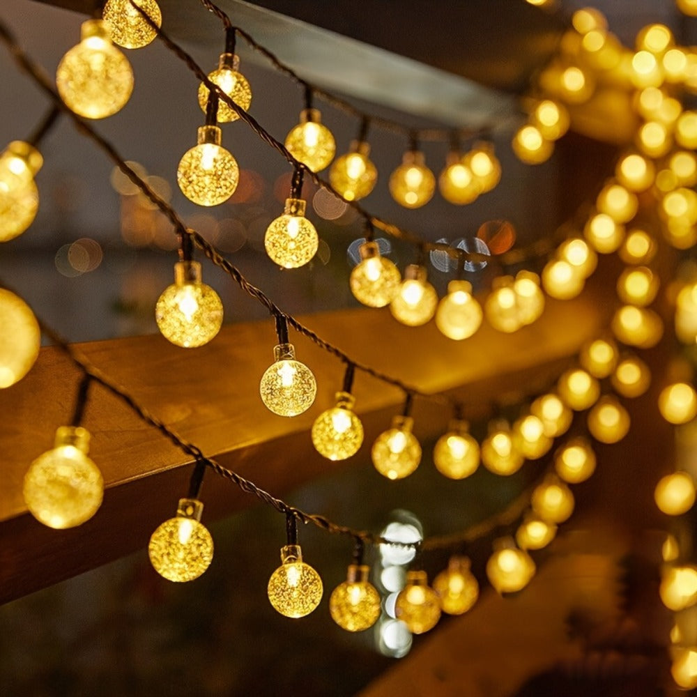 Solar String Lights Outdoor LED ¨C 39/50/72/100/105FT Spherical Bulb & Warm/Cool White with Remote Control | IP65 Waterproof 12-Hour Solar Powered Fairy Lights for Patio, Garden & Festival Decoration