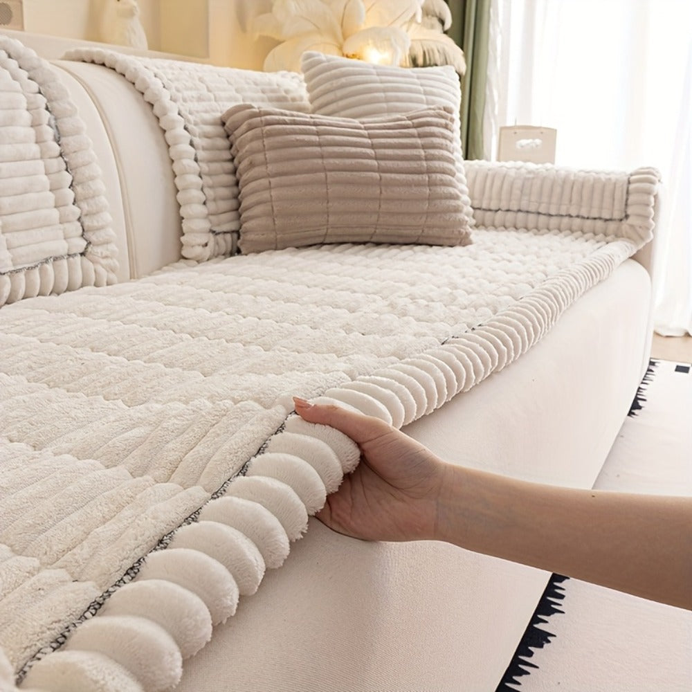 Sofa Cushion Cover Plush Velvet Washable Seat Pad Wavy Edge Soft Kapok Filling for Couch Loveseat 1 2 3 4 Seater ¡ª Easy Install Home Decor Protection