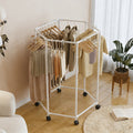 Hexagonal Clothes Drying Rack Freestanding Rotating Metal Garment Rack with Wheels Multiple Rods Space Saving Coat Rack for Bedroom Dorm Balcony Laundry