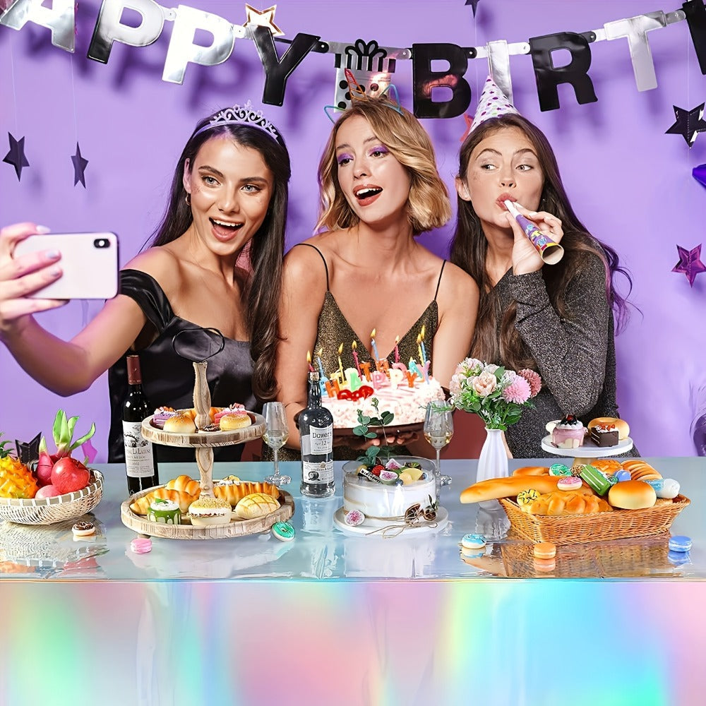 Holographic Rainbow Table Covers 10 Pack - Disposable Foil Tablecloths for Party, Wedding, Birthday & Gender Reveal