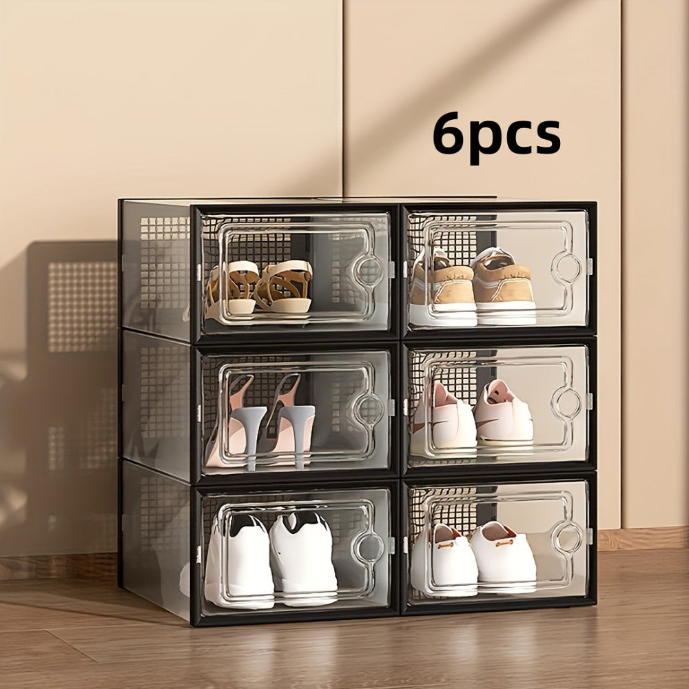 Transparent Stackable Shoe Boxes with Lid ¨C Foldable Clear Sneaker Storage Organizer (6/24pcs)