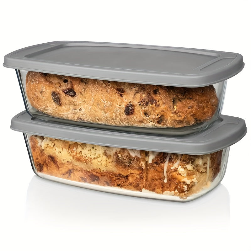Glass Baking Dish with Lid, 1.9 Qt Rectangular Glass Loaf Pan with Handles, Oven & Microwave Safe Airtight Food Storage Container, Stackable Glass Bread Pan for Baking Bread Cakes, with Silicone Brush