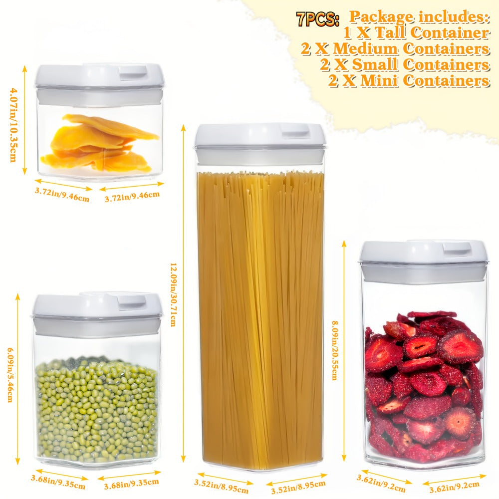Plastic Food Storage Containers with Lids BPA Free - Leak Proof Airtight Kitchen Organizer Set for Cereal Grain Nuts Snacks Cookies Fruit Sugar - 3, 4, 6 & 7 Piece Sets