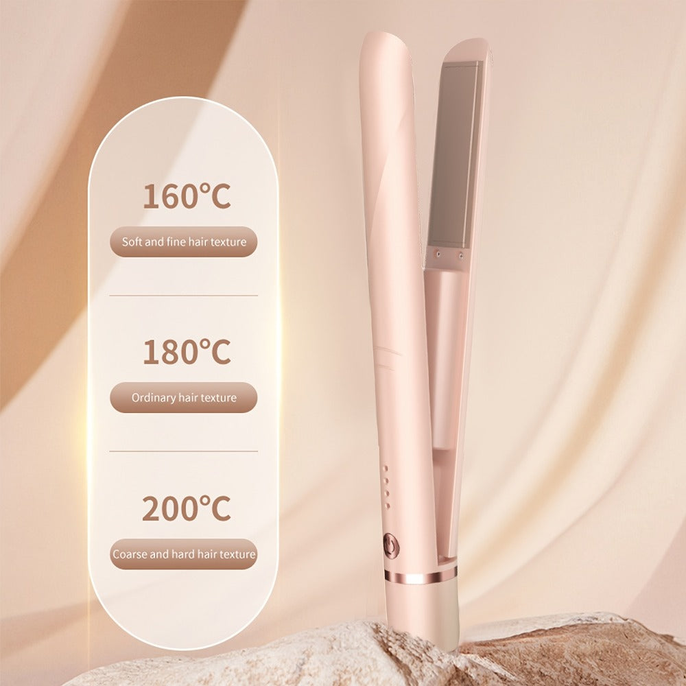 Wireless Hair Straightener and Curling Iron 2-in-1 Ceramic Cordless Hair Styler USB-C Rechargeable 3-Speed Adjustable Temperature Portable Travel Hair Tool Women Gift Pink White