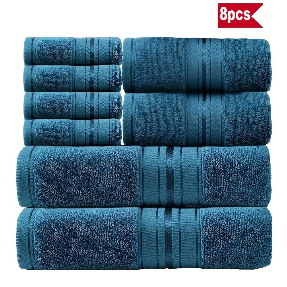 Cotton Bath Towel Set 8 Piece 550GSM Vintage Striped - 100% Cotton Hotel Quality Soft Absorbent Machine Washable | 2 Bath 2 Hand 4 Washcloths | 15 Colors | Bathroom Hotel Spa Gift