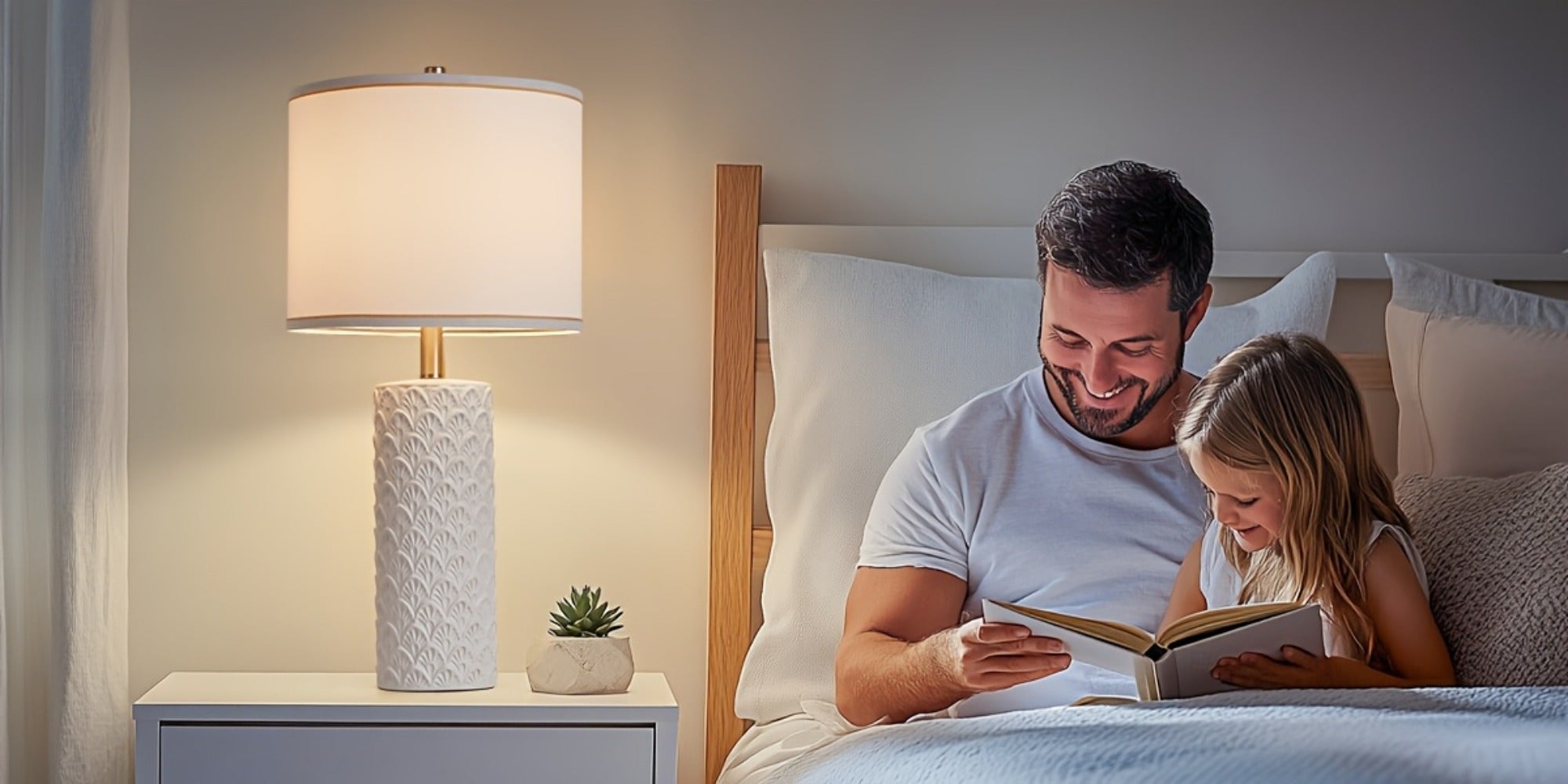 Ceramic Table Lamp ¨C Modern Farmhouse Bedside Lamp with Drum Shade, 3 Color Temperature, Knob Switch, 9W LED Bulb Included, Rustic Nightstand Desk Light for Bedroom Living Room Office Dorm (Multiple Colors)