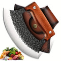 Hand-Forged Ulu Knife Rocker Blade High Carbon Steel Full Tang Rosewood Handle with Leather Sheath & Gift Box, Mezzaluna Chopping Knife for Kitchen Camping BBQ, Chef Gift for Men