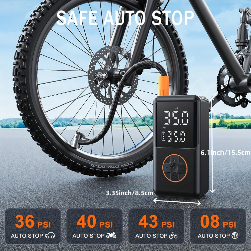 Portable Tire Inflator Cordless 150PSI Electric Air Compressor Pump with LCD Display, Auto Shut-Off, LED Light & Preset Pressure for Car Motorcycle Bike Sports Ball Camping Outdoor Emergency