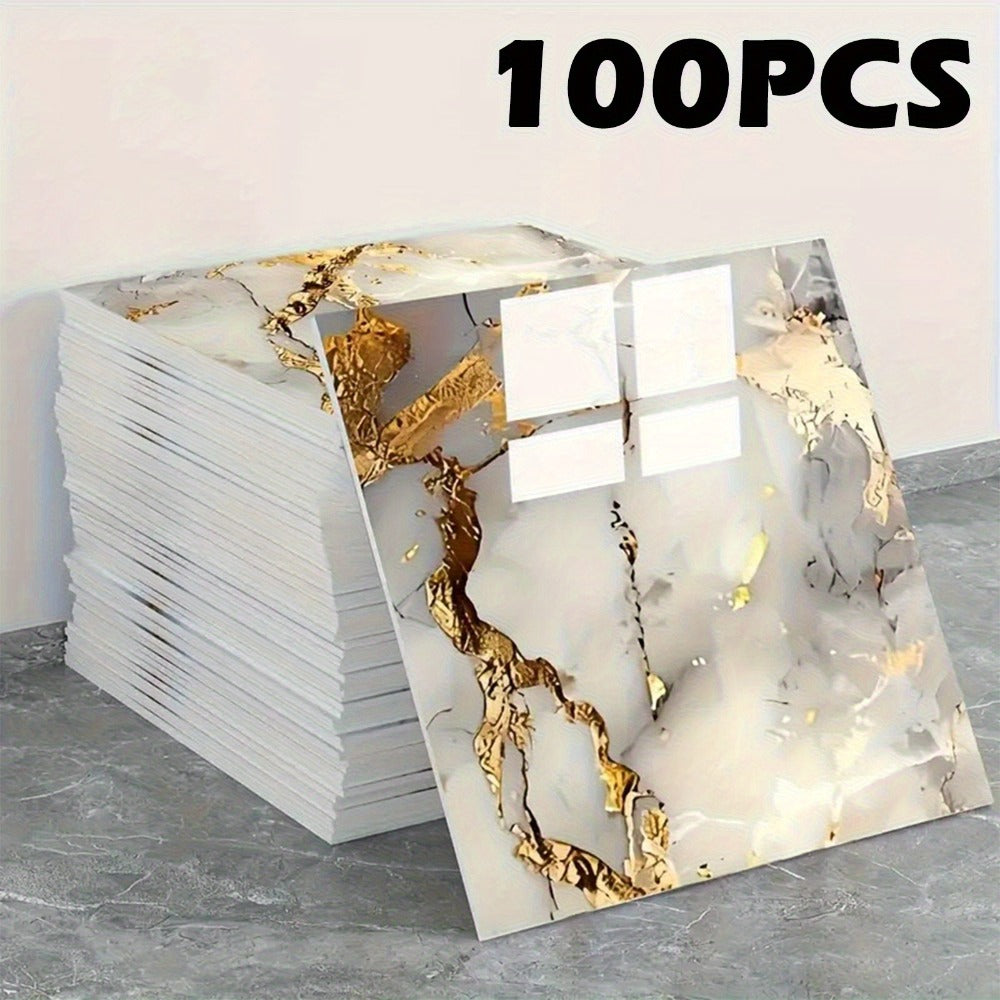 Peel and Stick Wall Tiles 50/100pcs Waterproof PVC Marble Self Adhesive Vinyl Tile Stickers for Bathroom Kitchen Living Room, TV Backdrop Shower Wall Panels Modern Home Decor Easy Installation
