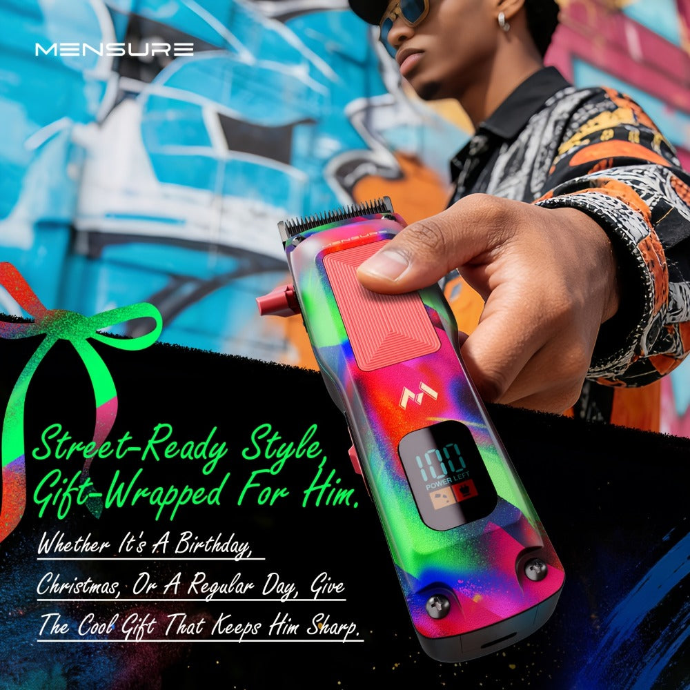 Professional Hair Clippers for Men ¨C 7500RPM Cordless Barber Clipper Kit with Graffiti Metal Body, Zero-Gapped Adjustable Blade, 10 Color Guide Combs & Storage Bag, Fade Clipper for Home & Salon Use