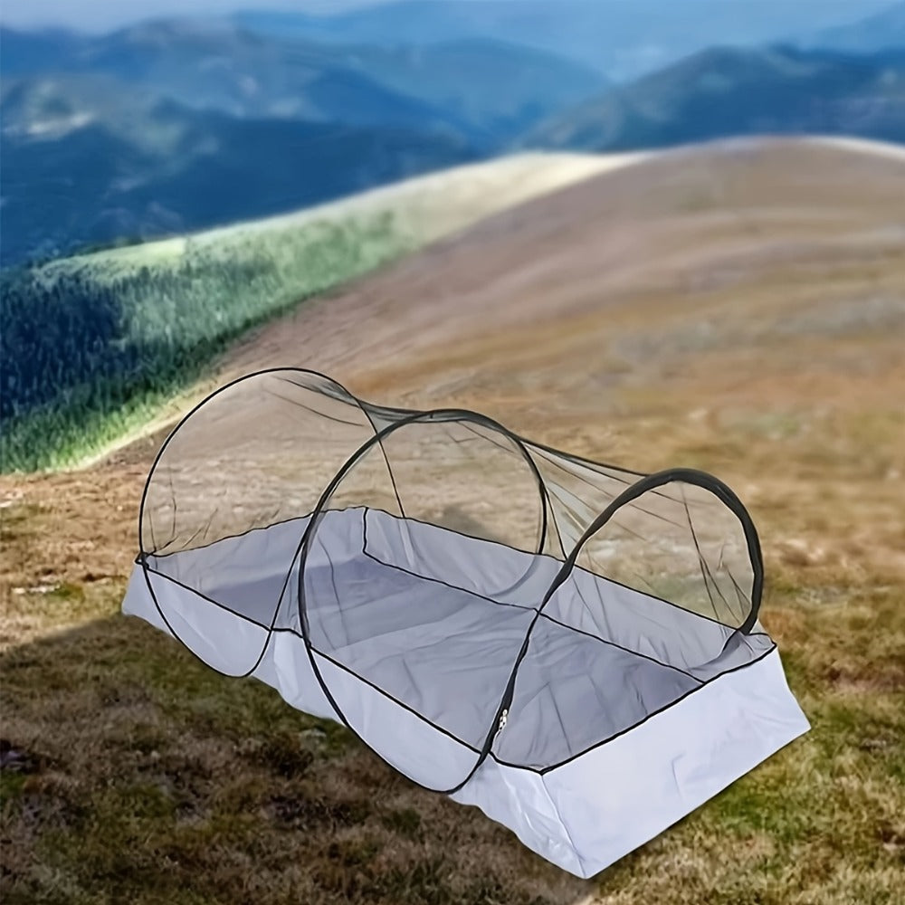 Foldable Mosquito Net for Bed Large Pop-Up Portable Mosquito Net for Camping Travel Patio Floor Bed No Setup Required Compact Machine Washable Polyester Seersucker White