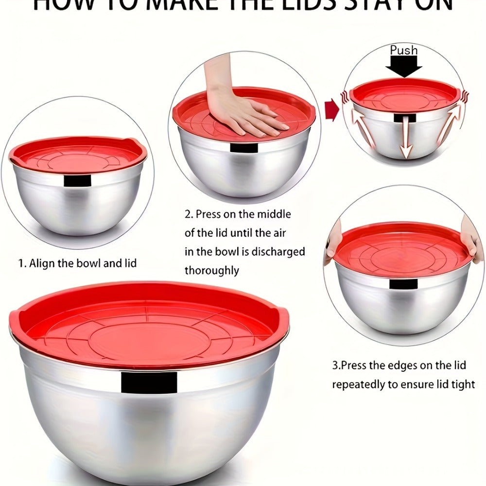 Stainless Steel Mixing Bowls with Airtight Lids Set of 14 Seven Nesting Bowls 0.7 to 4.5QT for Mixing Serving Salad Food Prep Kitchen Storage