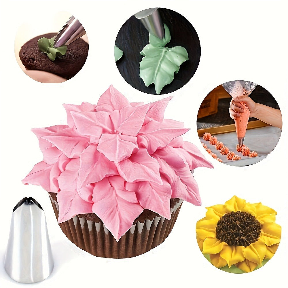 Russian Piping Nozzle Set 121pcs, 12 Flower Icing Tips, 2 Leaf Piping Tips, 2 Couplers and 100 Piping Bags, Cake Decorating Tools for Cupcake Cookie Frosting, Baking Supplies for Home and Professional Bakers