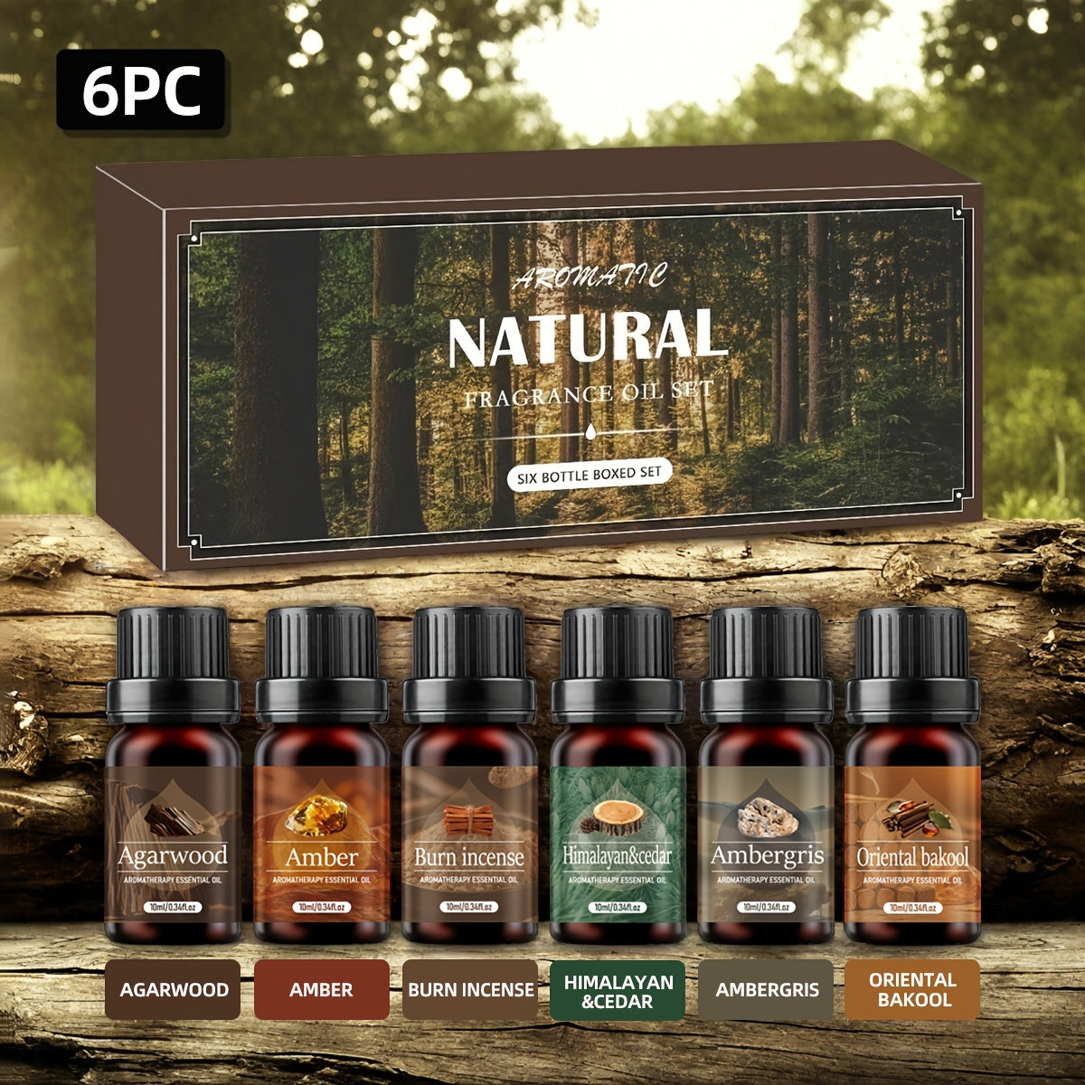 Agarwood Essential Oil Set 6pcs ¨C Luxury Woody Fragrance Blend for Diffuser, Candle, Aroma Stone & Car | Ramadan, Christmas & Holiday Gift
