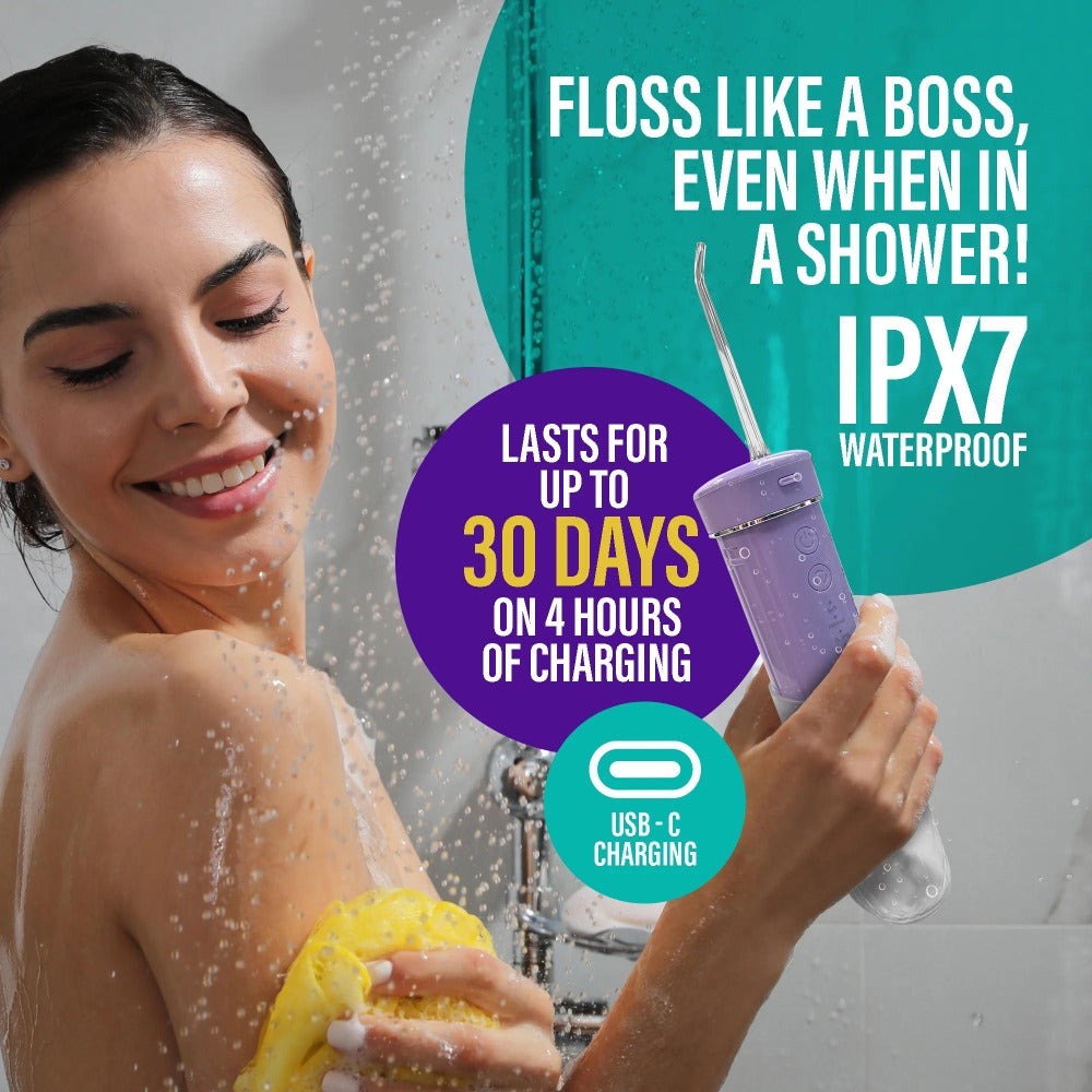 Compact Water Flosser Portable Travel Oral Irrigator ¨C Collapsible 290ml Tank, 4 Flossing Modes, 1800 Pulses/Min, Smart Timer, TSA-Approved, BPA-Free, 30-Day Battery ¨C Lavender