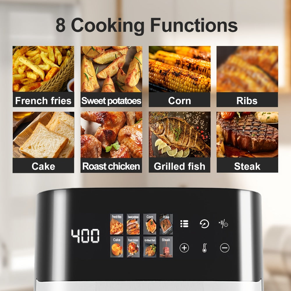 Air Fryer 6QT Multi Function LED Digital Touchscreen Visible Window Oil Free Non-Stick Basket Warm Broil Toast Bake Air Fry Easy Clean Countertop Healthy Cooking Black